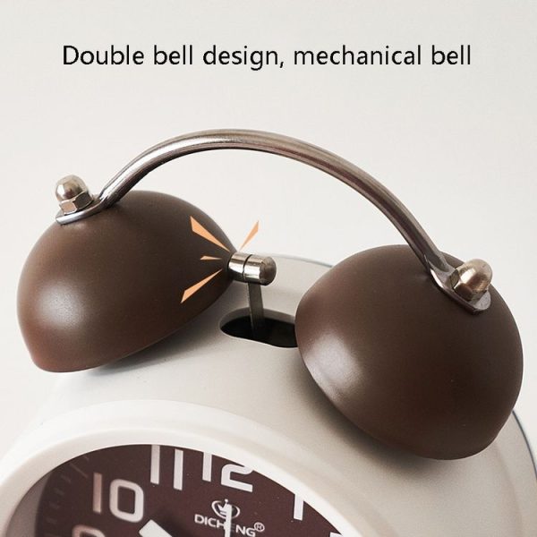 6016 Simple Bell Small Alarm Clock Students Learning Bedside Clock With Night Light (Coffee Color) - Image 3
