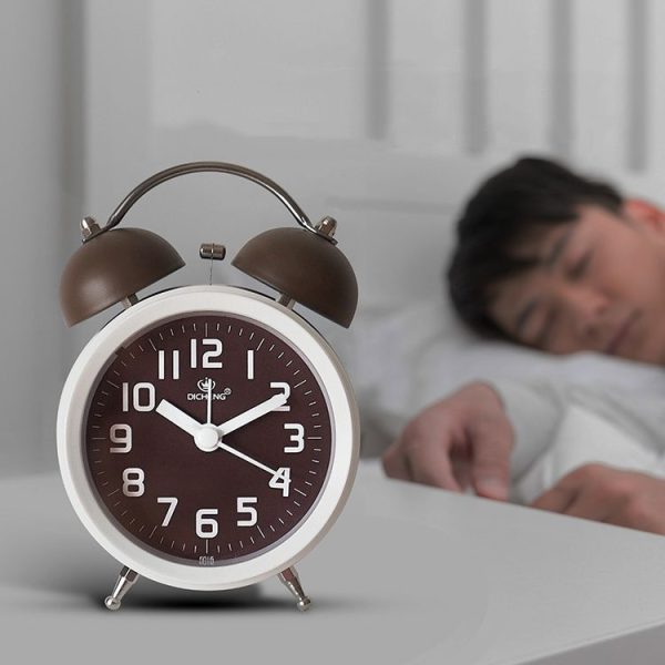 6016 Simple Bell Small Alarm Clock Students Learning Bedside Clock With Night Light (Coffee Color) - Image 6