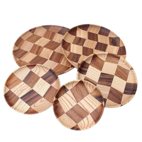 Wooden Tray Dinner Plate Household Fruit Cake Dessert Plate Wooden Dish Round 18cm - Image 3