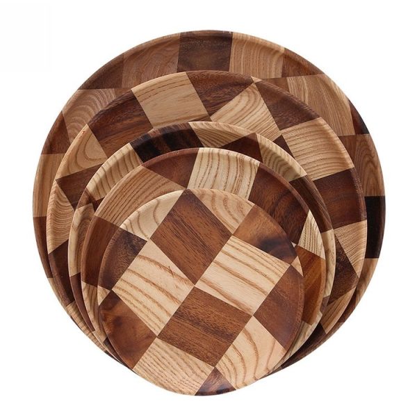 Wooden Tray Dinner Plate Household Fruit Cake Dessert Plate Wooden Dish Round 18cm - Image 4