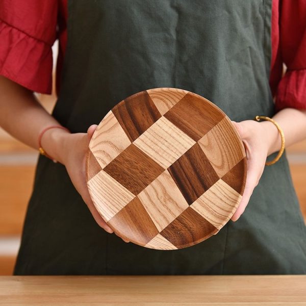 Wooden Tray Dinner Plate Household Fruit Cake Dessert Plate Wooden Dish Round 18cm - Image 7