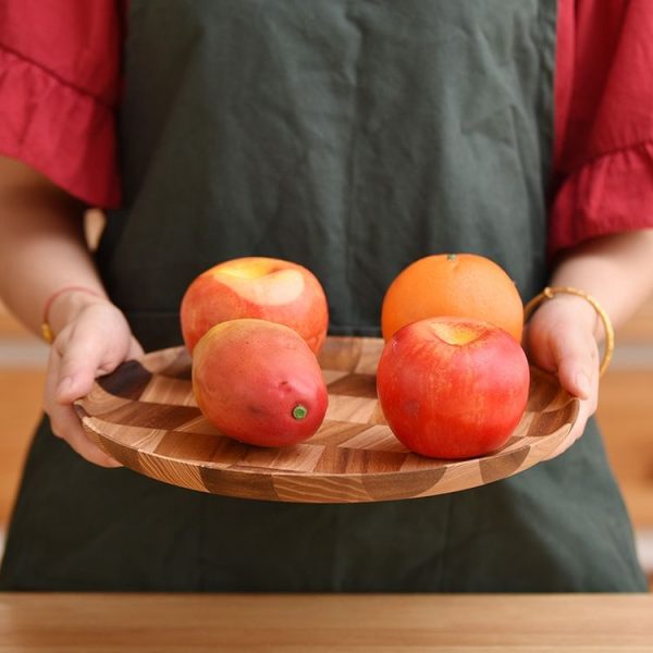 Wooden Tray Dinner Plate Household Fruit Cake Dessert Plate Wooden Dish Round 18cm - Image 8