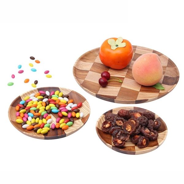 Wooden Tray Dinner Plate Household Fruit Cake Dessert Plate Wooden Dish Round 18cm - Image 9
