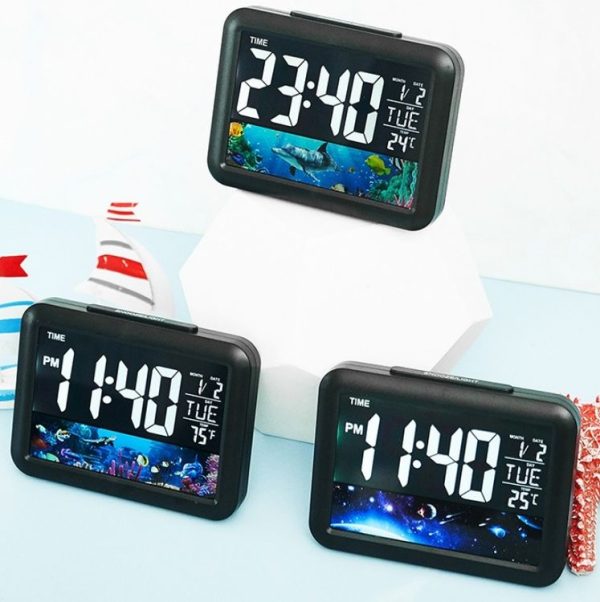 Color Screen Children Electronic Alarm Clock LCD Bedside Alarm Clock (Black Shell Turtle) - Image 2