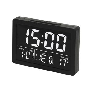 Large Screen LED Clock Bedside Multifunctional Electronic Alarm Clock (Black Shell White Light)
