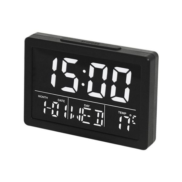 Large Screen LED Clock Bedside Multifunctional Electronic Alarm Clock (Black Shell White Light)