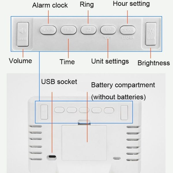 Large Screen LED Clock Bedside Multifunctional Electronic Alarm Clock (Black Shell White Light) - Image 5