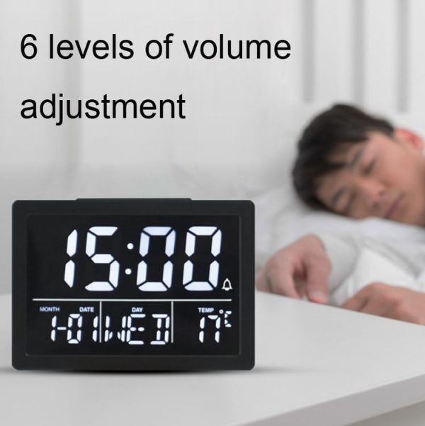Large Screen LED Clock Bedside Multifunctional Electronic Alarm Clock (Black Shell White Light) - Image 6