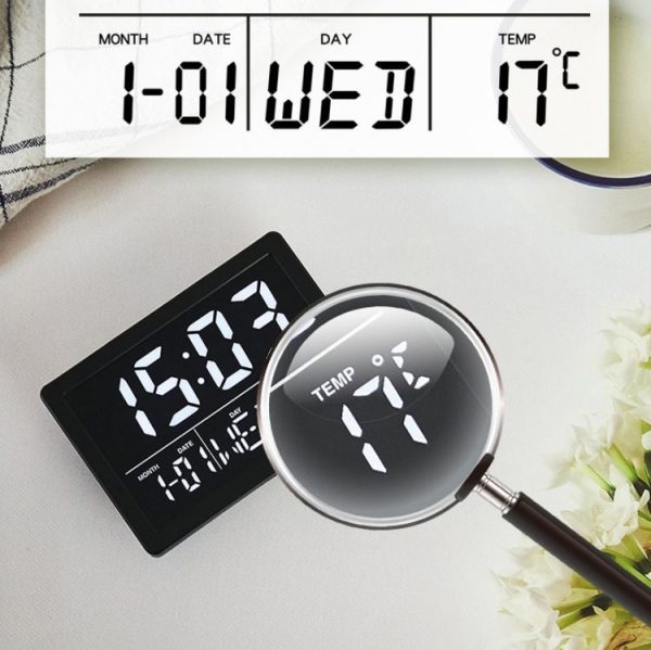 Large Screen LED Clock Bedside Multifunctional Electronic Alarm Clock (Black Shell White Light) - Image 8