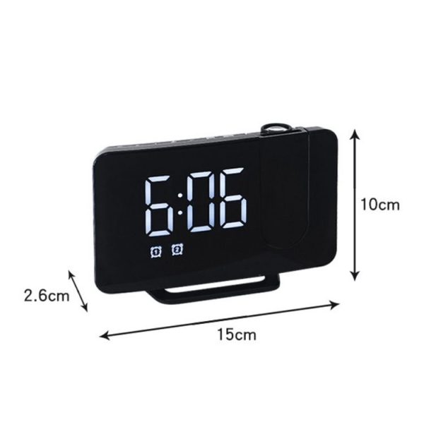 Projection LED Large Screen Display Alarm Clock Radio Electronic Clock (Black Shell White Lamp) - Image 2