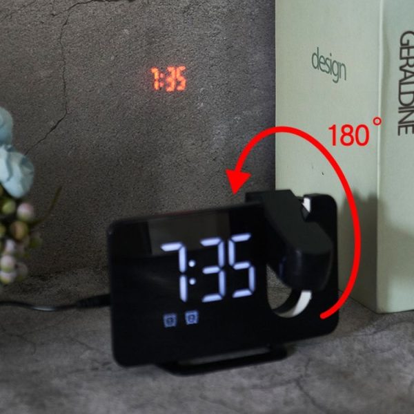 Projection LED Large Screen Display Alarm Clock Radio Electronic Clock (Black Shell White Lamp) - Image 6