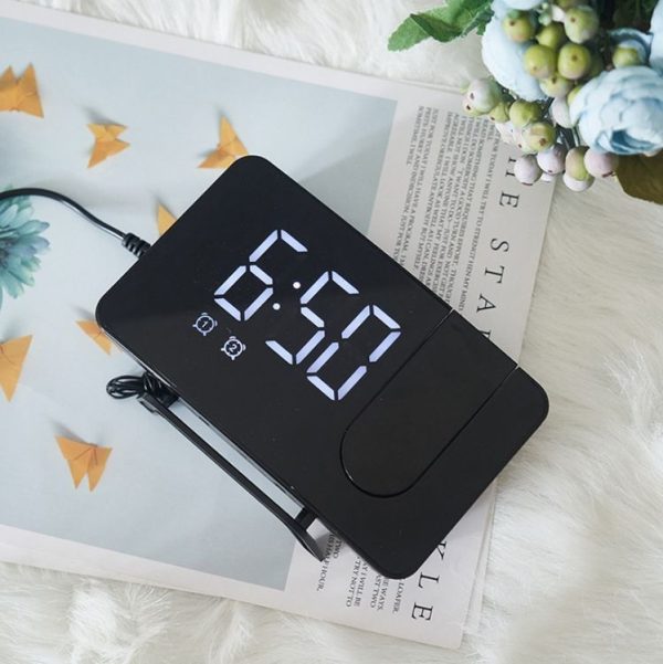 Projection LED Large Screen Display Alarm Clock Radio Electronic Clock (Black Shell White Lamp) - Image 7