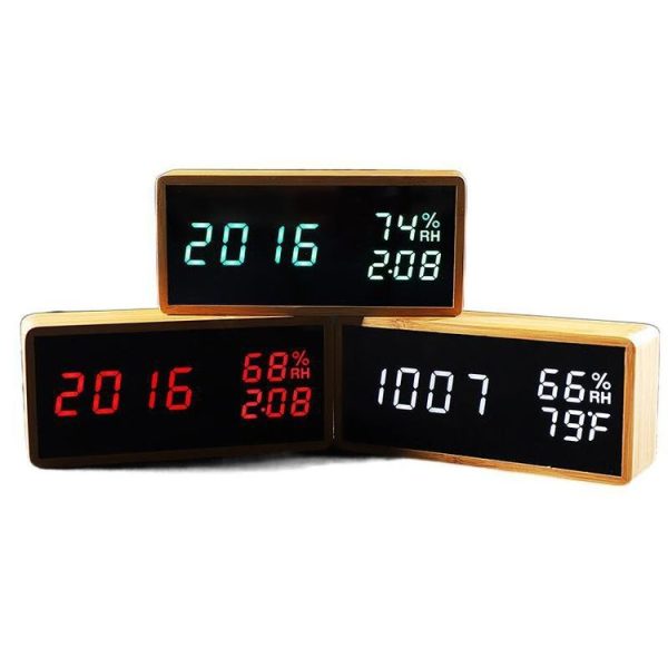 1502 Temperature And Humidity Electronic Clock Solid Wood LED Digital Control Alarm Clock, Colour: Red - Image 2