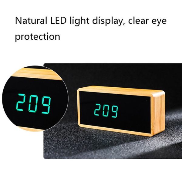 1502 Temperature And Humidity Electronic Clock Solid Wood LED Digital Control Alarm Clock, Colour: Red - Image 3