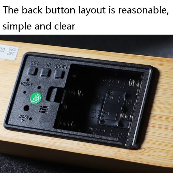 1502 Temperature And Humidity Electronic Clock Solid Wood LED Digital Control Alarm Clock, Colour: Green - Image 6