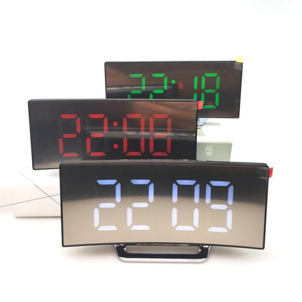6507 Curved Big Screen Electronic Clock LED Mirror Mute Alarm Clock (Red) - Image 2