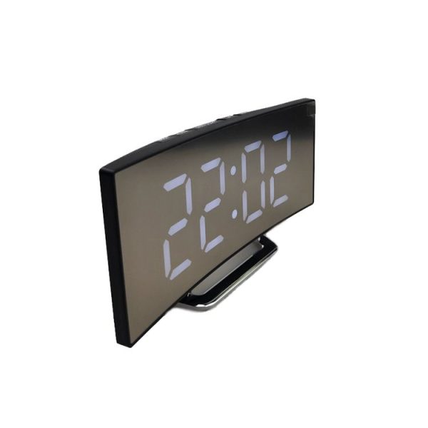 6507 Curved Big Screen Electronic Clock LED Mirror Mute Alarm Clock (Red) - Image 4