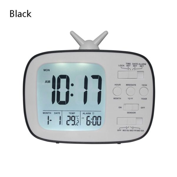 G179 Retro TV Alarm Clock Student Dormitory Bed Electronic Clock (Black English Version) - Image 2