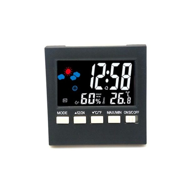 2159 Household Temperature And Humidity Display Alarm Clock Indoor Electronic Digital Display Multi-Function Color Screen Clock (Black)