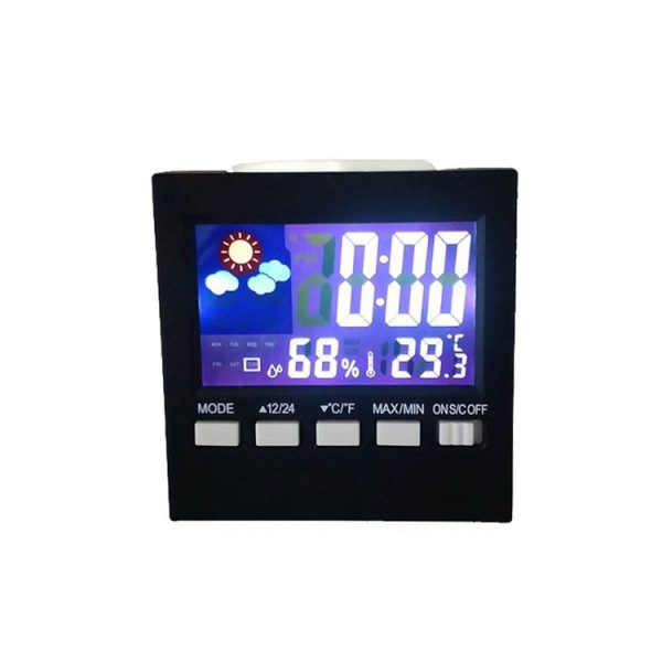 2159 Household Temperature And Humidity Display Alarm Clock Indoor Electronic Digital Display Multi-Function Color Screen Clock (Black) - Image 2