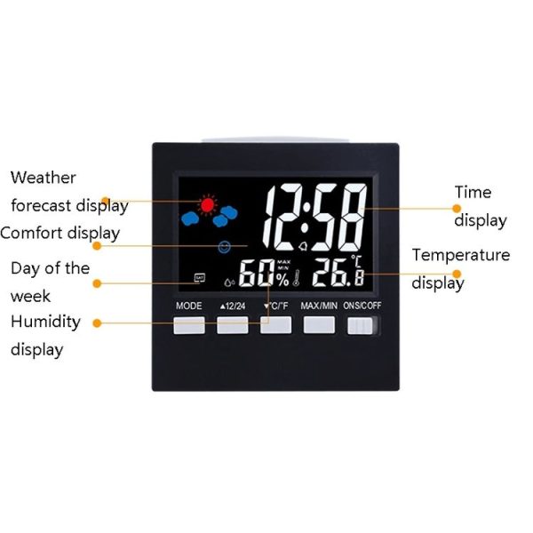 2159 Household Temperature And Humidity Display Alarm Clock Indoor Electronic Digital Display Multi-Function Color Screen Clock (Black) - Image 5