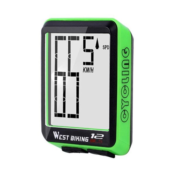 WEST BIKING Mountain Road Bike Wireless Big Character Table Big Screen Waterproof Night Light Speed Speedometer (Green)