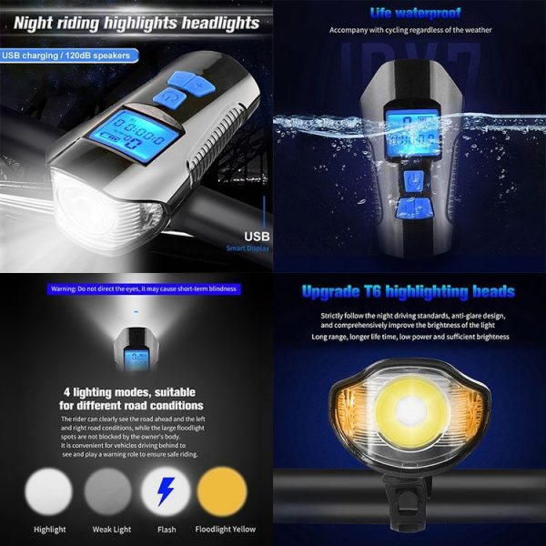 West Biking Night Riding Bicycle Light Bicycle Bell MTB Road Bicycle Light Wired Odometer, Specification: Luxury Silver Blue - Image 4