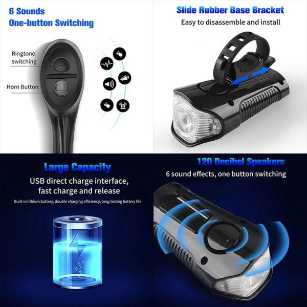 West Biking Night Riding Bicycle Light Bicycle Bell MTB Road Bicycle Light Wired Odometer, Specification: Luxury Silver Blue - Image 5