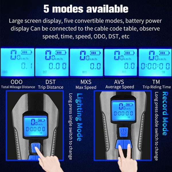 West Biking Night Riding Bicycle Light Bicycle Bell MTB Road Bicycle Light Wired Odometer, Specification: Strengthen Blue - Image 3