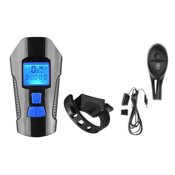 West Biking Night Riding Bicycle Light Bicycle Bell MTB Road Bicycle Light Wired Odometer, Specification: Luxurious Black Blue