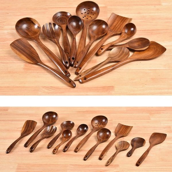 Non-Stick Pot Wood Spoon Teak Scoop Tableware Small Spoon - Image 3