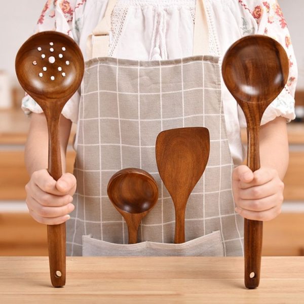 Non-Stick Pot Wood Spoon Teak Scoop Tableware Small Spoon - Image 4