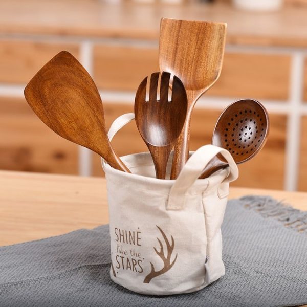 Non-Stick Pot Wood Spoon Teak Scoop Tableware Small Spoon - Image 5