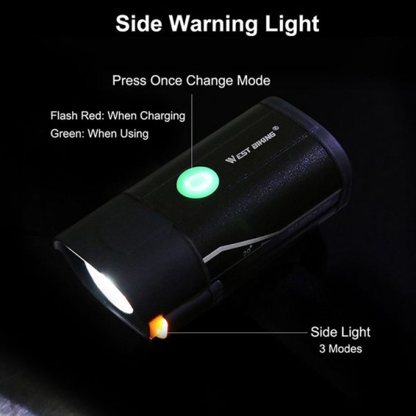 WEST BIKING YP0701181 Bicycle Headlight Mountain Bike Flashlight Strong Light Night Riding Equipment, Colour: Black - Image 9