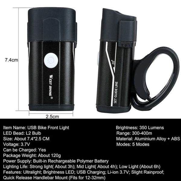 WEST BIKING YP0701181 Bicycle Headlight Mountain Bike Flashlight Strong Light Night Riding Equipment, Colour: Front Light Tail Light - Image 5