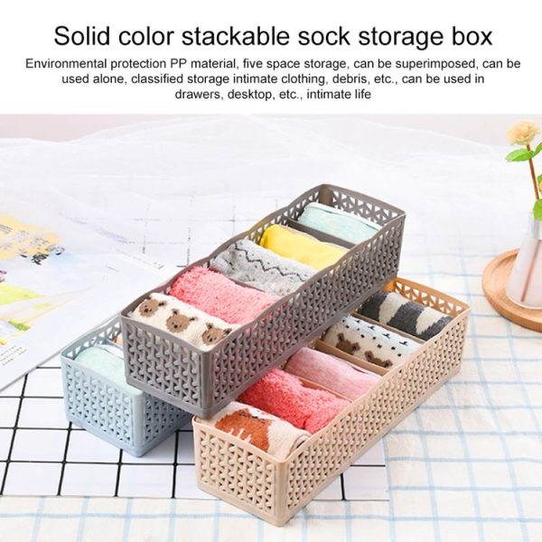 Grids Wardrobe Storage Box Women Men Socks Bra Underwear Plastic Storage Basket (Blue) - Image 5