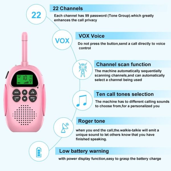 DJ100 Children Walkie-Talkie Wireless 3KM Call Outdoor Parent-Child Interactive Toy (1 Pink +1 Blue) - Image 3