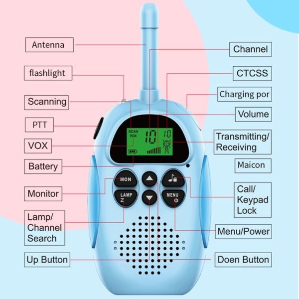 DJ100 Children Walkie-Talkie Wireless 3KM Call Outdoor Parent-Child Interactive Toy (1 Pink +1 Blue) - Image 8