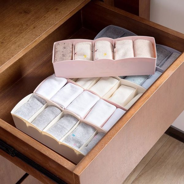 D1214 Wardrobe Storage Box Women Men Socks Bra Underwear Plastic Storage Basket (White) - Image 6