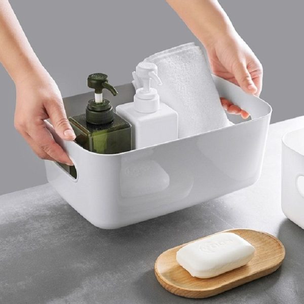 Desktop Storage Box Bathroom Kitchen Plastic Storage Basket Snacks Sundry Storage Basket Cosmetics Storage Basket (Gray)