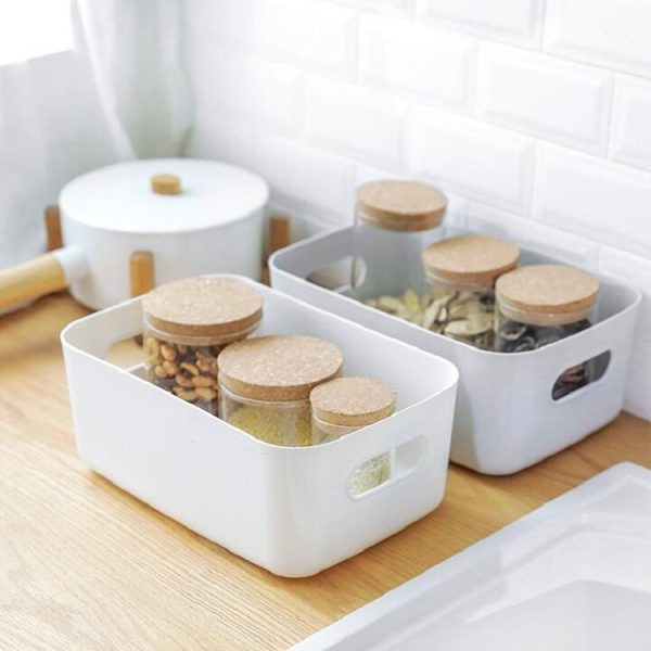 Desktop Storage Box Bathroom Kitchen Plastic Storage Basket Snacks Sundry Storage Basket Cosmetics Storage Basket (Gray) - Image 10