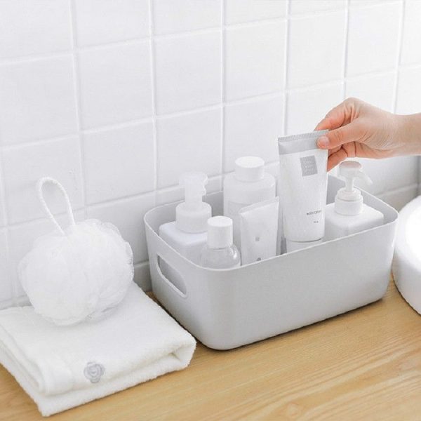Desktop Storage Box Bathroom Kitchen Plastic Storage Basket Snacks Sundry Storage Basket Cosmetics Storage Basket (Gray) - Image 9