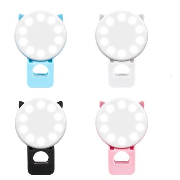 3 PCS Beauty Selfie Round Live Clip External LED Cartoon Mobile Phone Mini Fill Light (Black) - Image 2