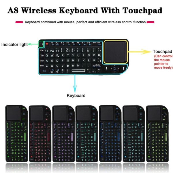 A8 Mini Wireless Mouse And Keyboard With Laser Touchpad Keyboard, Colour: English White Backlight - Image 5