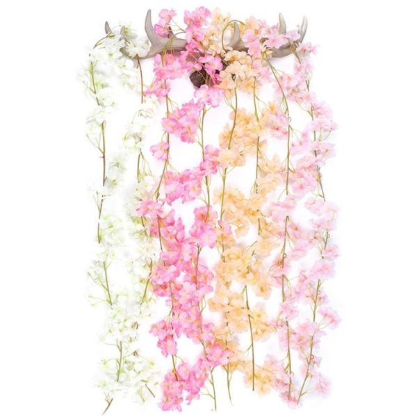 Simulation Sakura Rattan Plastic Decorative Flower Vine, Colour: 135 Flowers Light Pink - Image 2
