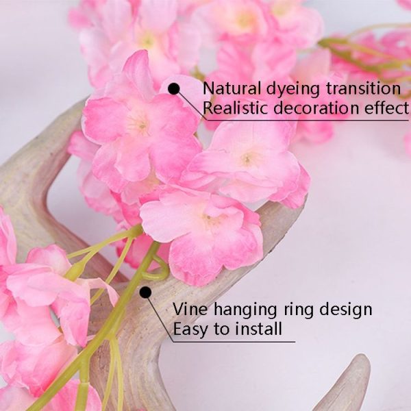 Simulation Sakura Rattan Plastic Decorative Flower Vine, Colour: 135 Flowers Light Pink - Image 4