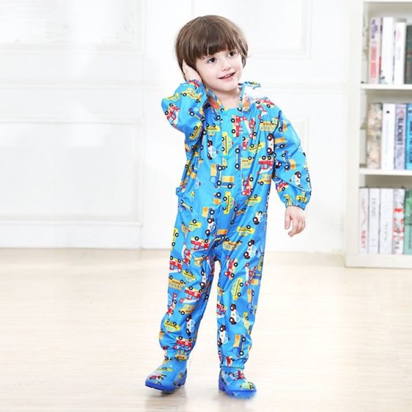 Siamese Children Raincoat Print Thin Section Hooded Raincoat, Size: M (Blue)