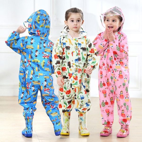 Siamese Children Raincoat Print Thin Section Hooded Raincoat, Size: M (Blue) - Image 6