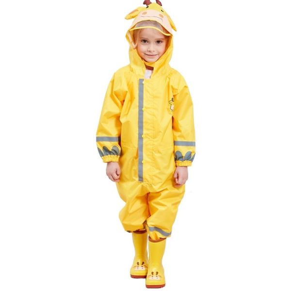 Children One-Piece Raincoat Boys And Girls Lightweight Hooded Poncho, Size: M (Yellow)