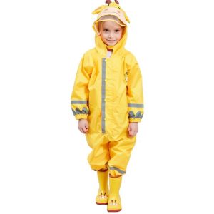 Children One-Piece Raincoat Boys And Girls Lightweight Hooded Poncho, Size: L (Yellow)